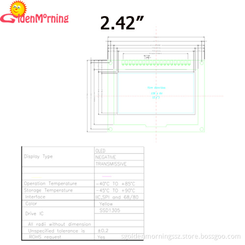 2.42-inch OLED Display Module with 128x64px Resolution, white Color